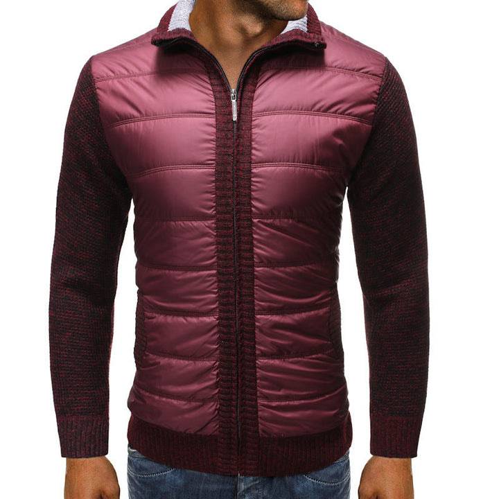 Men's quilted jacket with knit sleeves and full-length zipper