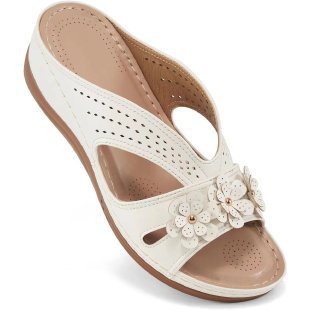 Women's Comfortable Footbed Sandals with Flower Design – Orthopedic Summer Comfort