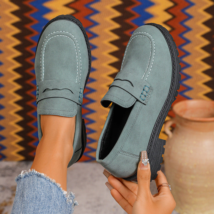 Damen Rote Wildleder Chunky Plattform Penny Loafer Mit Profilsohle