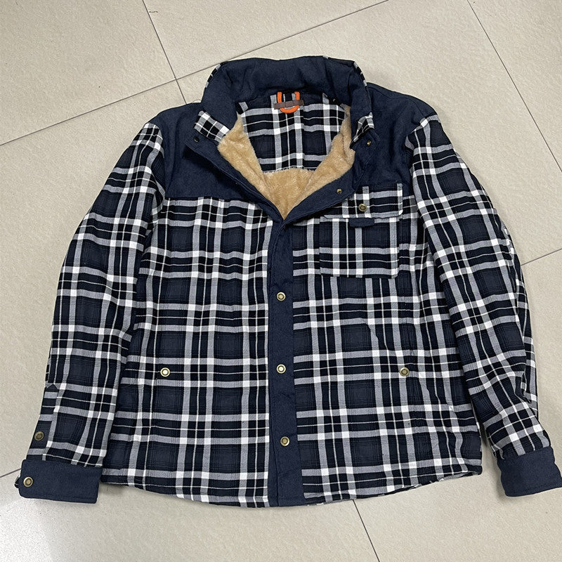 Herren Karo-Hemdjacke mit Teddy-Futter und Wildlederbesatz