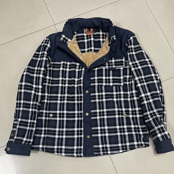 Herren Karo-Hemdjacke mit Teddy-Futter und Wildlederbesatz