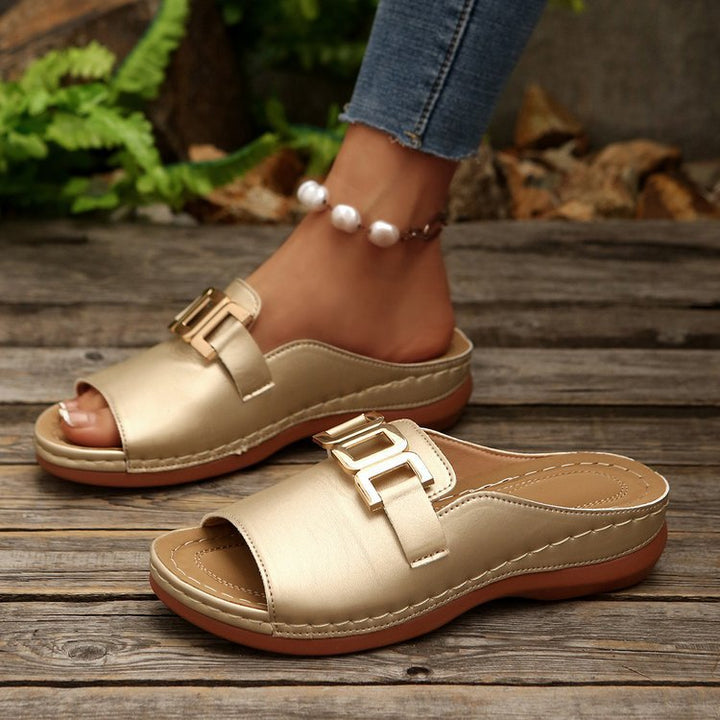 Women's Slip-On Wedge Sandals with Buckle – Comfortable Platform Shoes