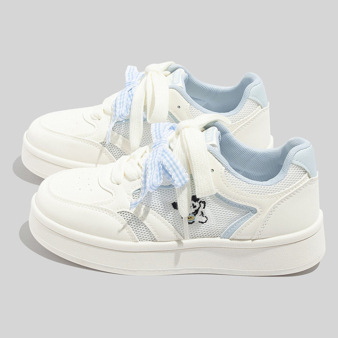 Zapatillas de malla blancas transpirables para mujer con cordones