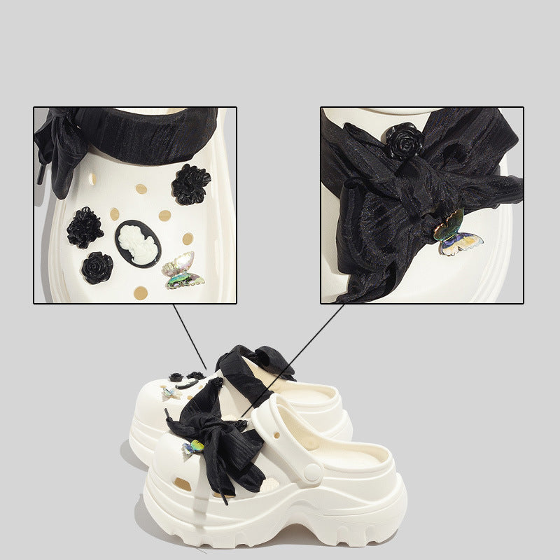 Women's Fashionable White Chunky Clogs with Embellishments and Accessories