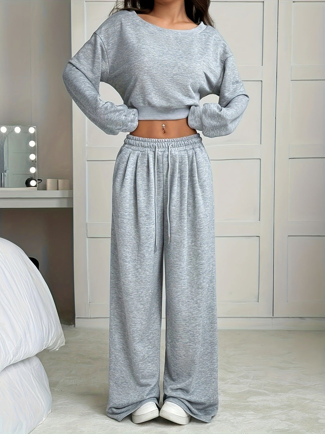 Damen Pullover Zweiteiliges Lounge Set – Bequem Lockeres Outfit