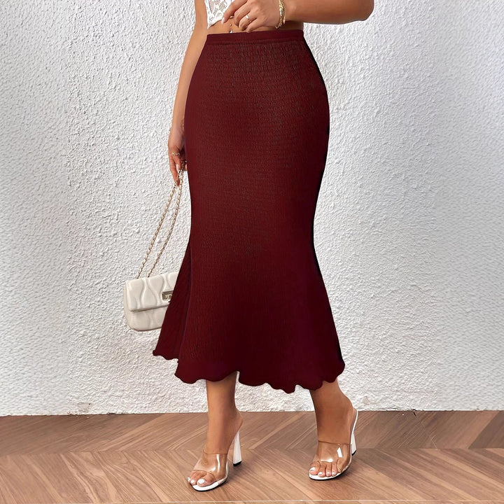 Women's High-Waisted Pencil Skirt – Scalloped Edge Elegant Fit