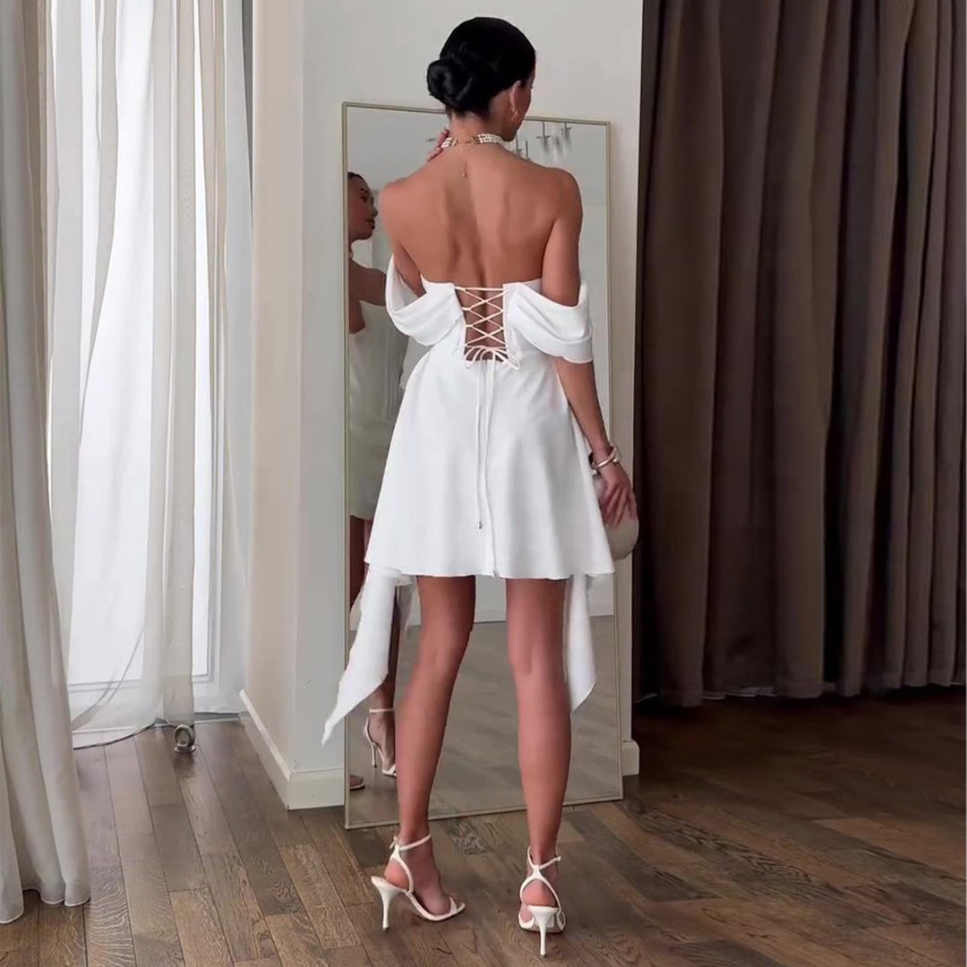 Women's Strapless Corset Basque Waist Wedding Dress – Luxurious Bridal Gown