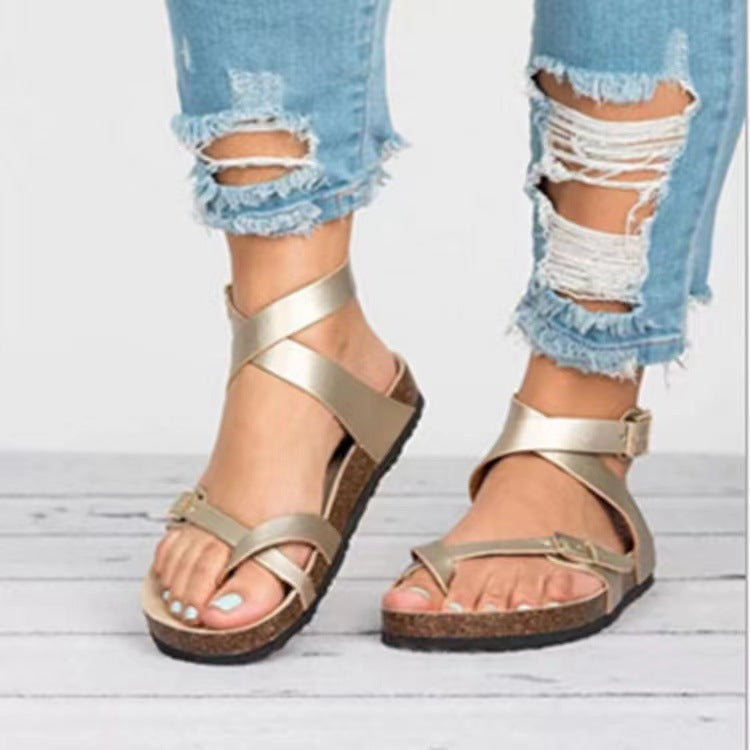 Women's Open Leather Sandals With Crossed Straps – Elegant Comfort Fit