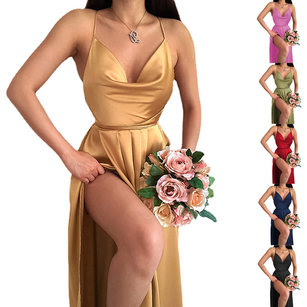 Women's V-neck Wedding Dress – Elegant, Flowing Dress for Festive Occasions