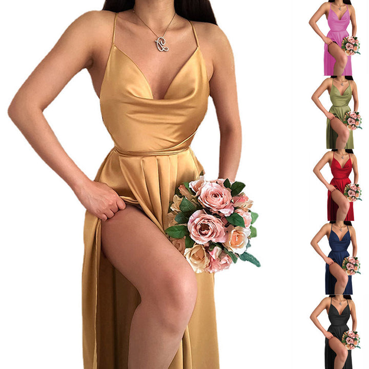 Women's V-neck Wedding Dress – Elegant, Flowing Dress for Festive Occasions