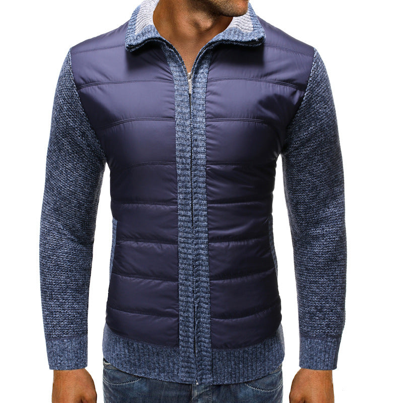 Men's quilted jacket with knit sleeves and full-length zipper