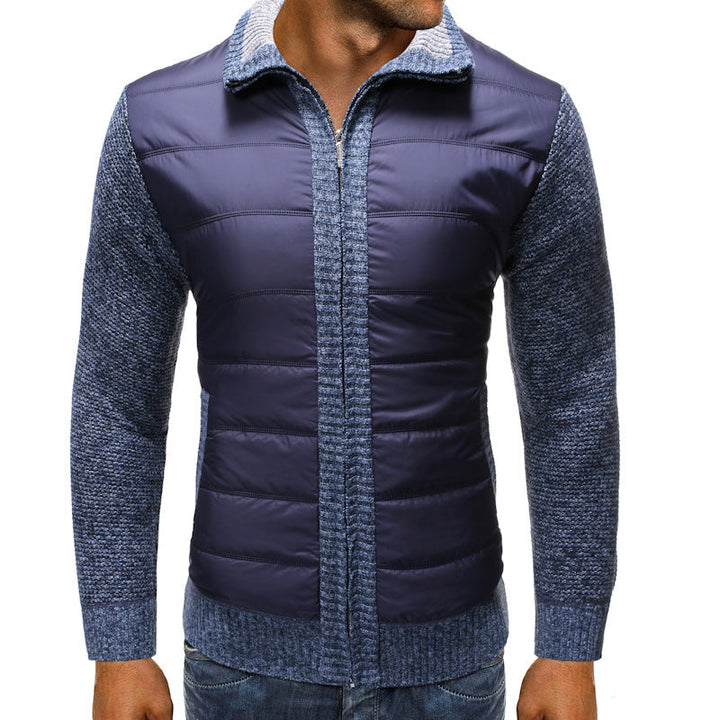 Men's quilted jacket with knit sleeves and full-length zipper