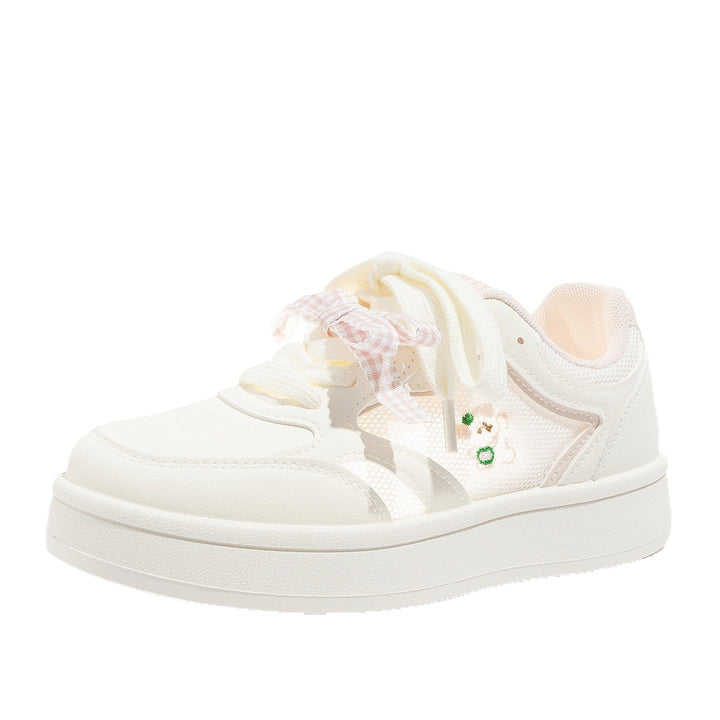 Zapatillas de malla blancas transpirables para mujer con cordones