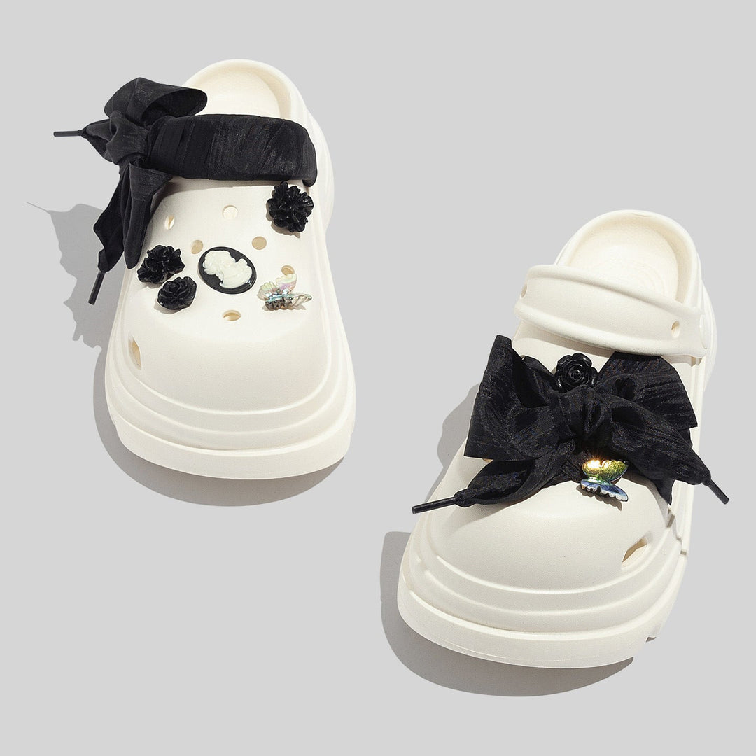 Women's Fashionable White Chunky Clogs with Embellishments and Accessories