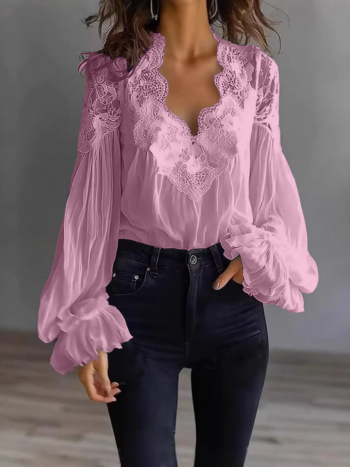 Blusa para mujer con mangas largas abullonadas y encaje – Elegante top vintage