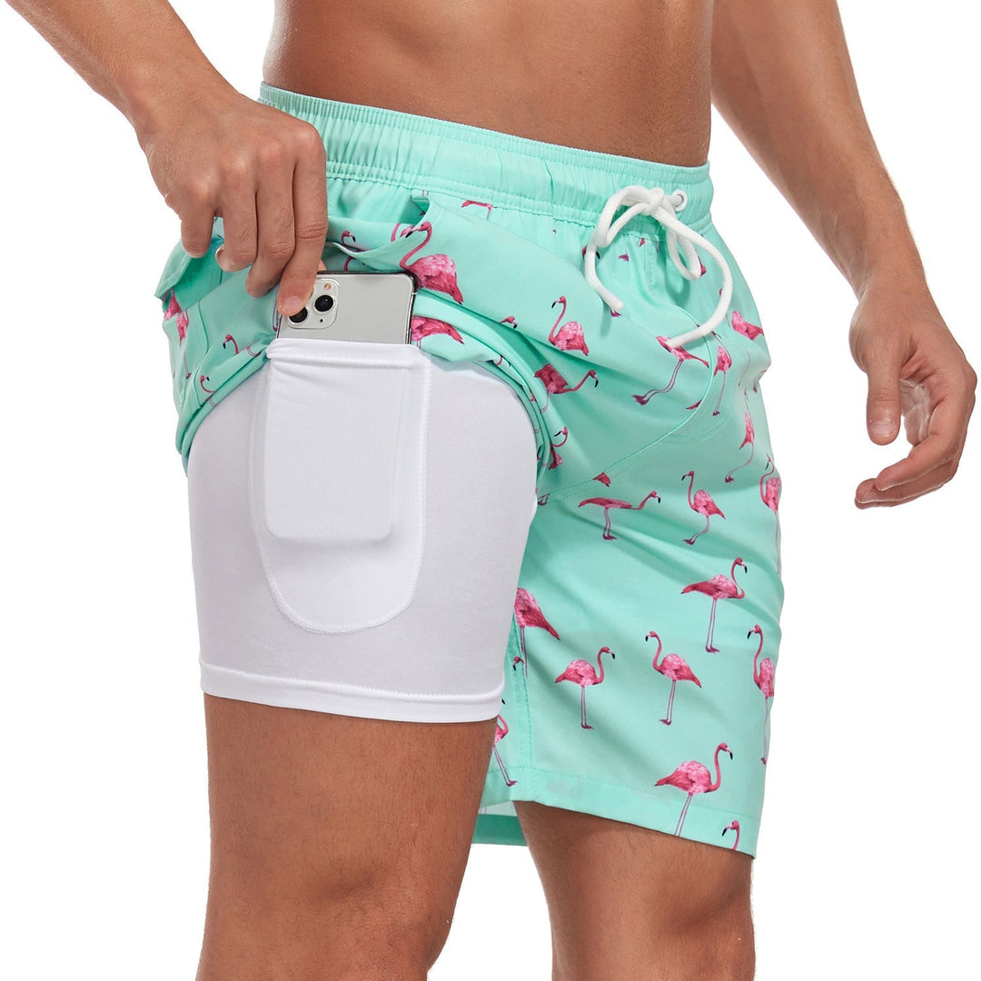Men's Quick-Drying Swim Shorts with Compression Inner Shorts – Sporty Beach Shorts