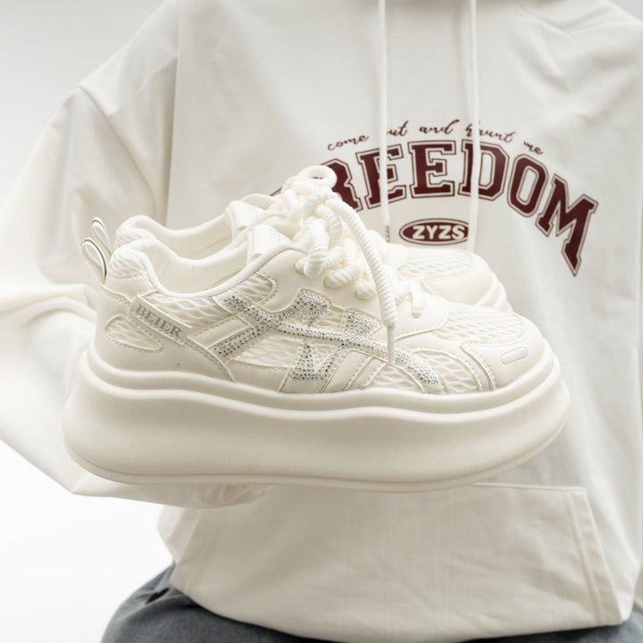 Baskets à plateforme en mesh blanc pour femme avec lacets