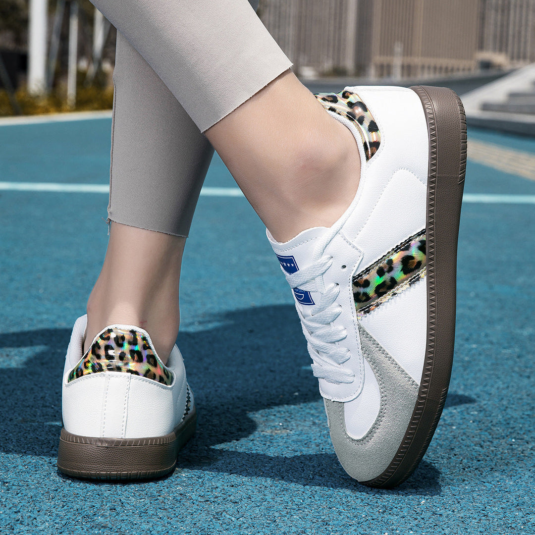 Damen Sportliche Schnür Leder Sneakers Mit Rutschfester Sohle – Bequeme Freizeitschuhe