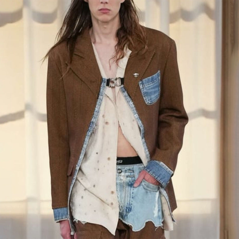 Blazer en denim oversize tendance pour femmes – Veste streetstyle avec épaulettes