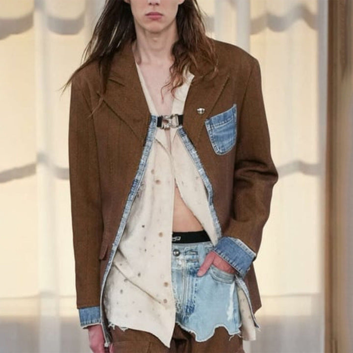 Blazer en denim oversize tendance pour femmes – Veste streetstyle avec épaulettes
