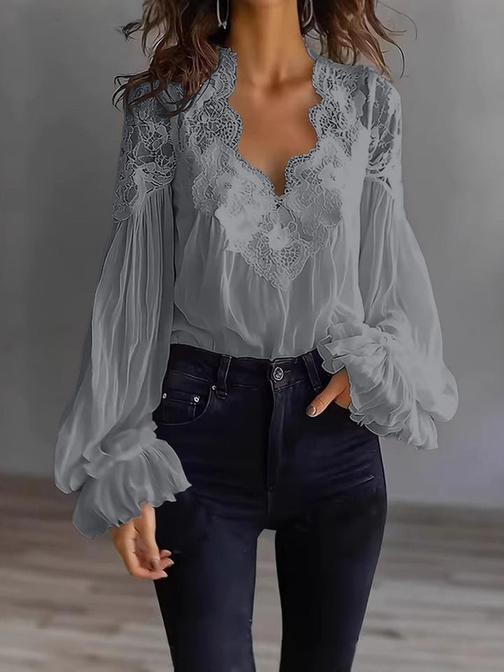 Blusa para mujer con mangas largas abullonadas y encaje – Elegante top vintage