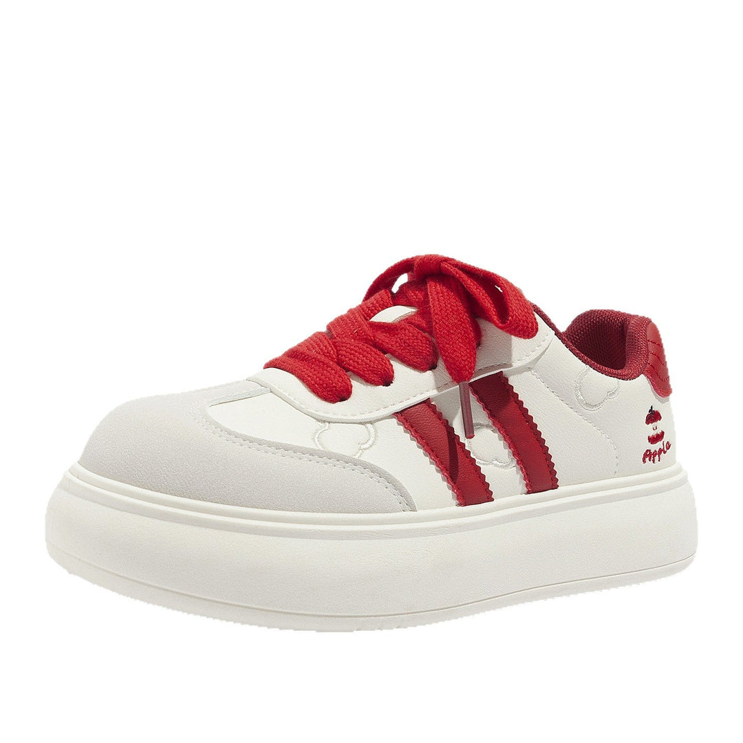 Damen Trendige Schnürbare Wildleder Sneaker Mit Roten Schnürsenkeln