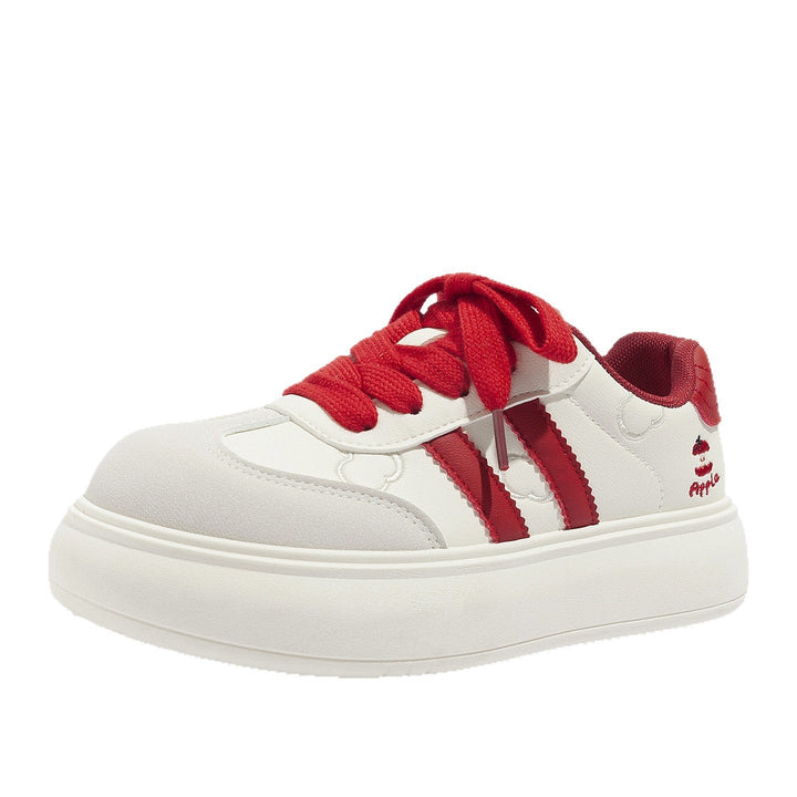 Damen Trendige Schnürbare Wildleder Sneaker Mit Roten Schnürsenkeln