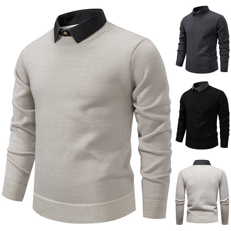 Men's Fine Knit Sweater With Modern Collar – Stylish Casual Sweater