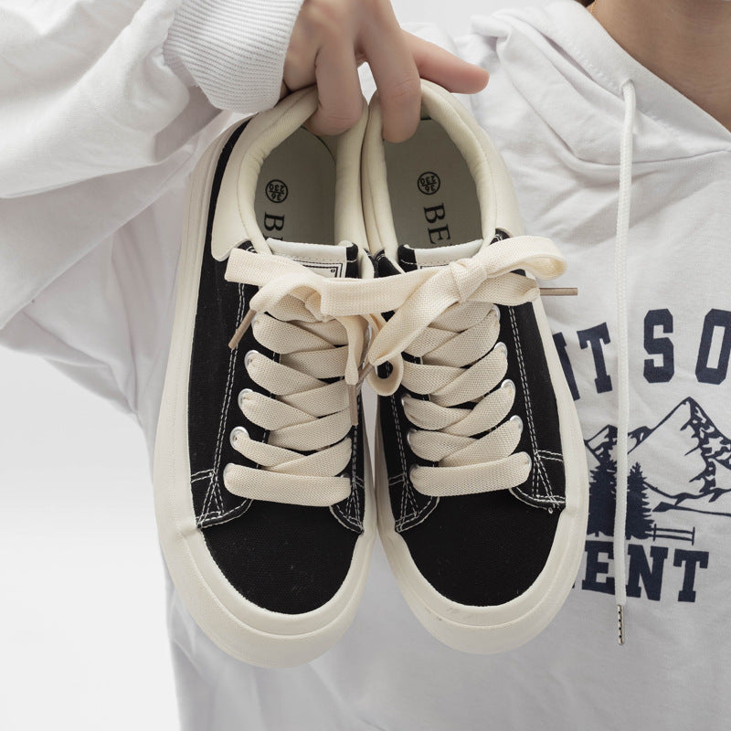 Damskie stylowe sznurowane sneakersy z denimu na platformie