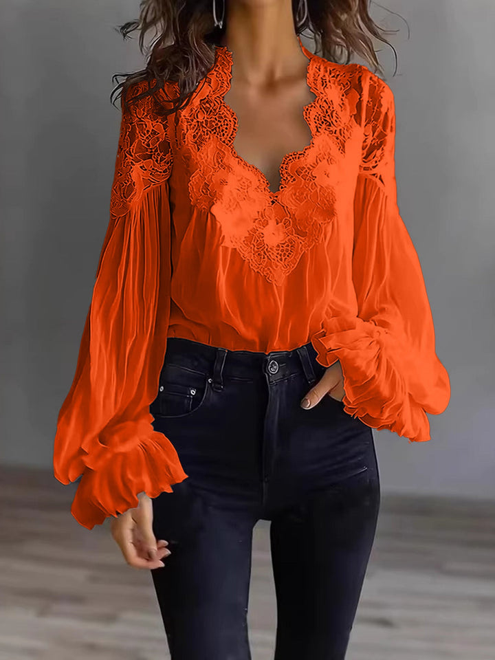 Blusa para mujer con mangas largas abullonadas y encaje – Elegante top vintage