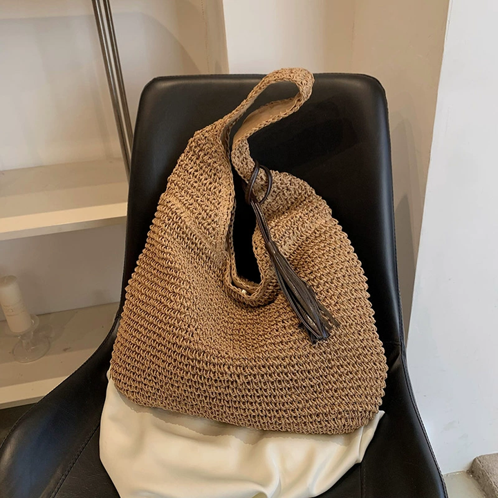 Sac de plage pour femmes en rotin – Style boho et spacieux pour l'été