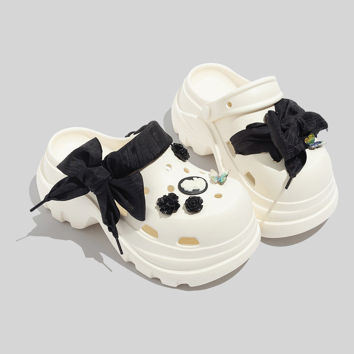 Women's Fashionable White Chunky Clogs with Embellishments and Accessories