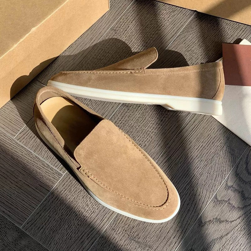 Men's Classic Brown Suede Loafers Slip-On – Elegant Casual Shoes