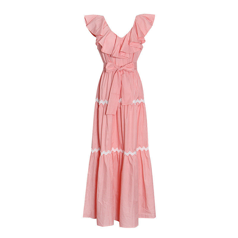 Maxikleid mit Voluminösen Rüschen & Tailliertem Bund | Damen Sommerkleid