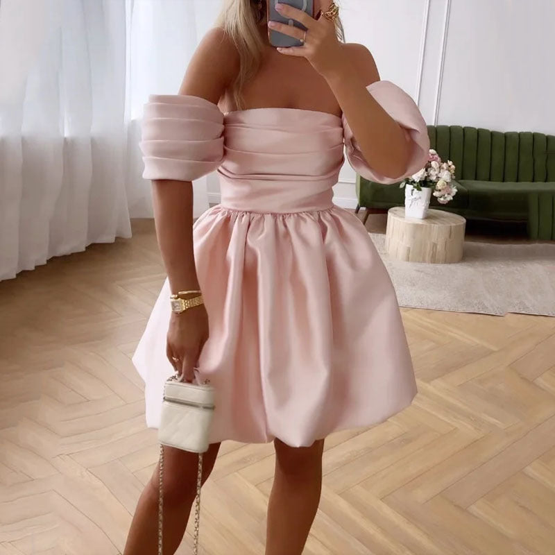Bridal dress for women with off-shoulder neckline – puff sleeves, voluminous skirt