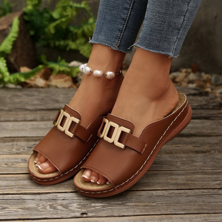 Women's Slip-On Wedge Sandals with Buckle – Comfortable Platform Shoes