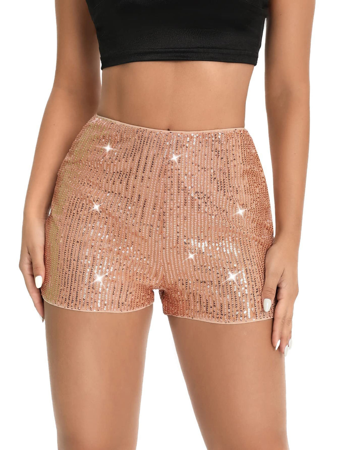 Women's High-Waisted Sequin Shorts – Shiny Party Glam Fit