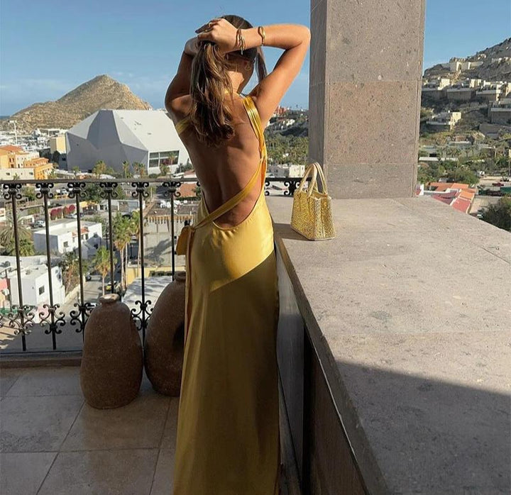 Robe maxi décolletée pour femmes avec lacets – Élégante robe de soirée d'été
