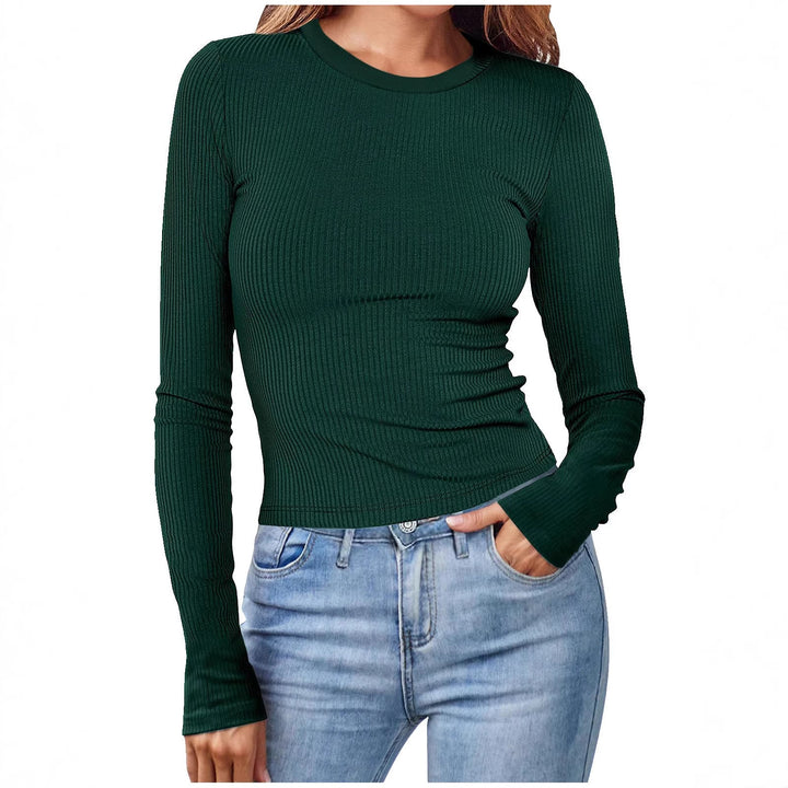 Women's Fitted Long-Sleeve Shirt with Ribbed Texture – Slim Stretch Fit