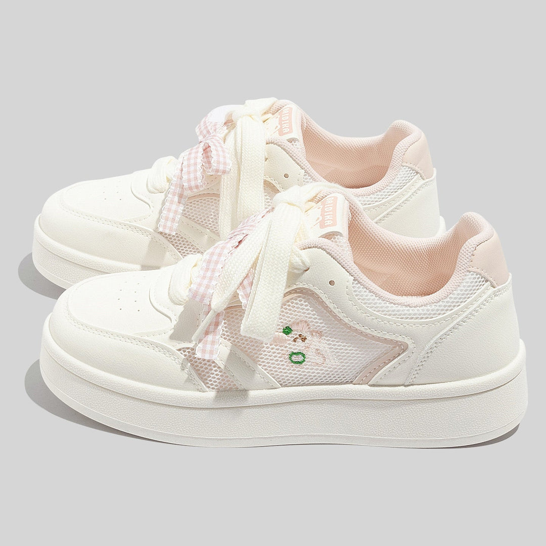 Zapatillas de malla blancas transpirables para mujer con cordones