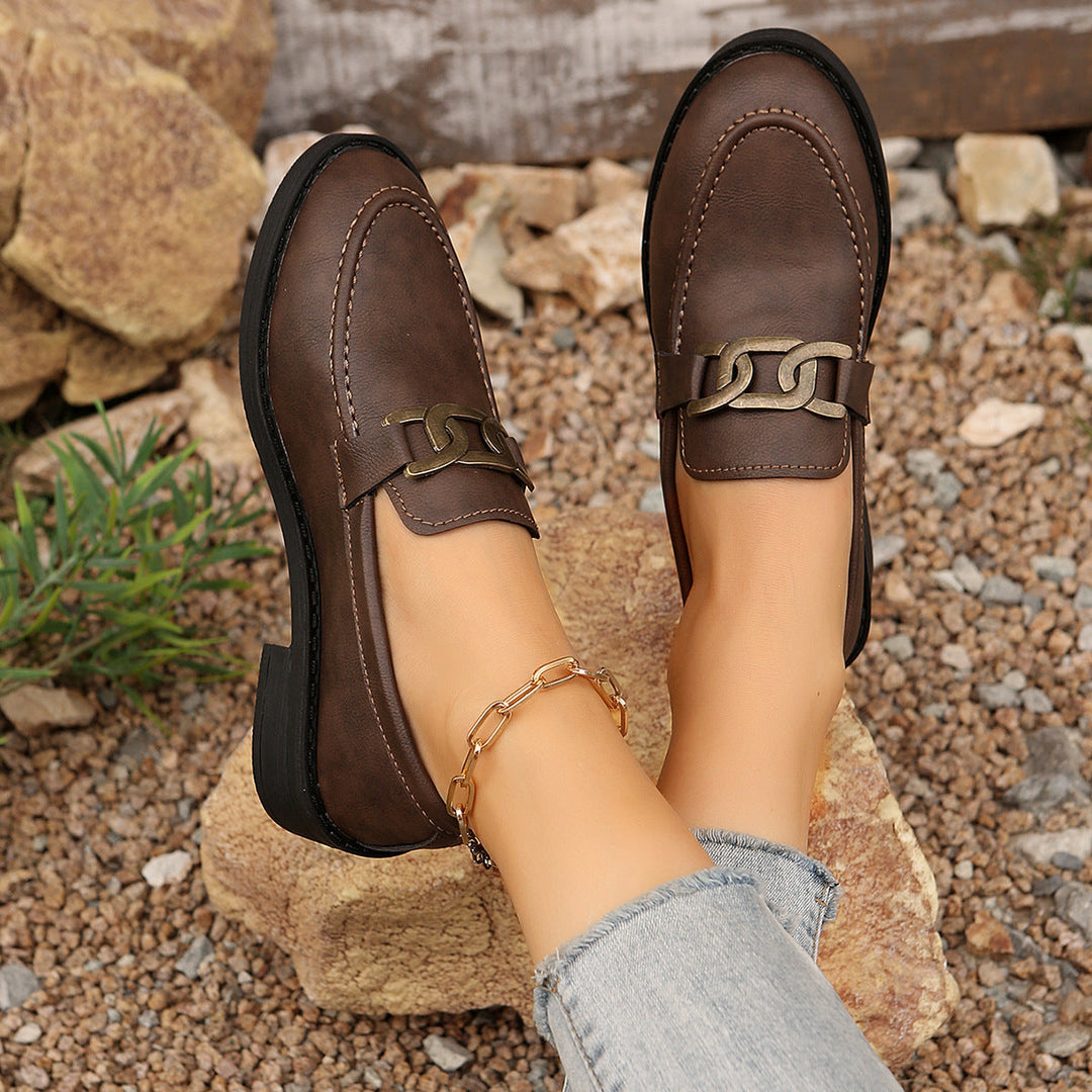 Damen Elegante Mokassins Mit Kettendetail – Stilvolle Komfort Loafer