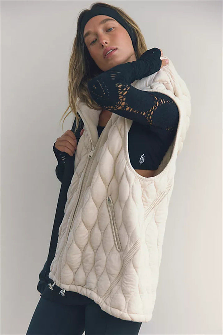Light Women's Quilted Vest with Hood – Short-Sleeve Quilted Jacket