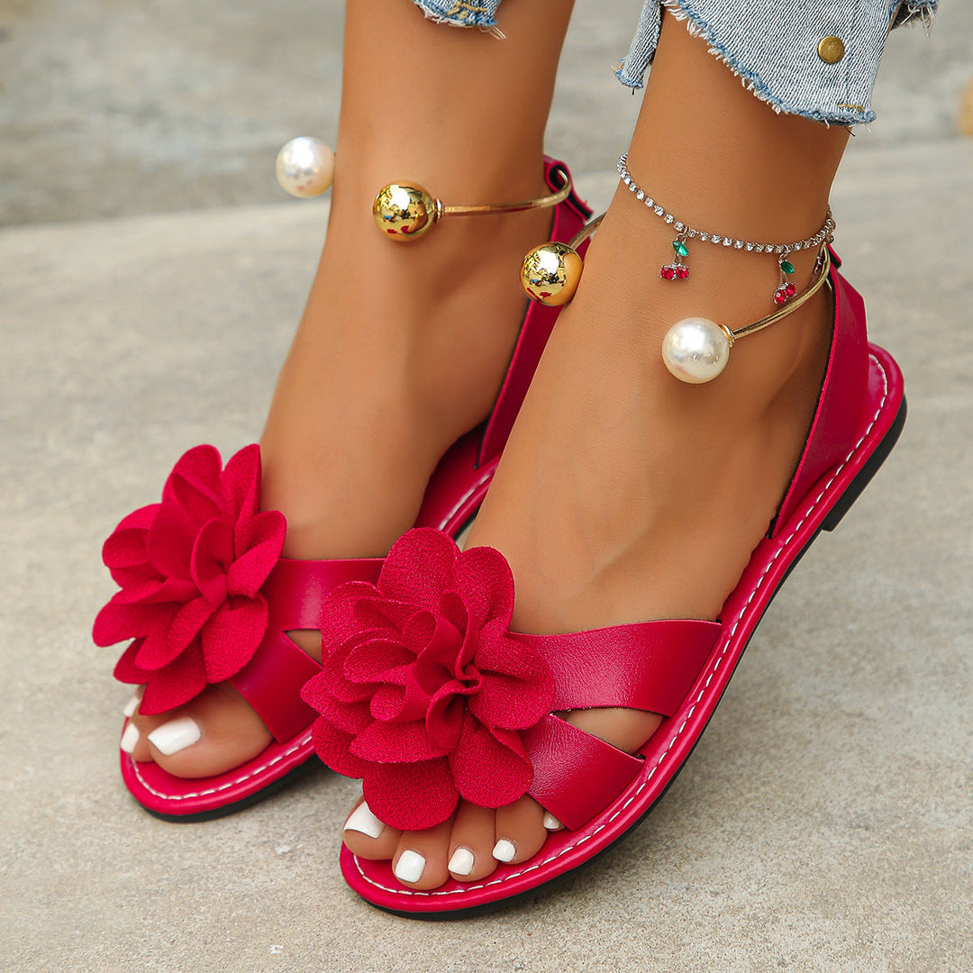 Women's Elegant Sandals with Floral Appliqués – Stylish Summer Shoes