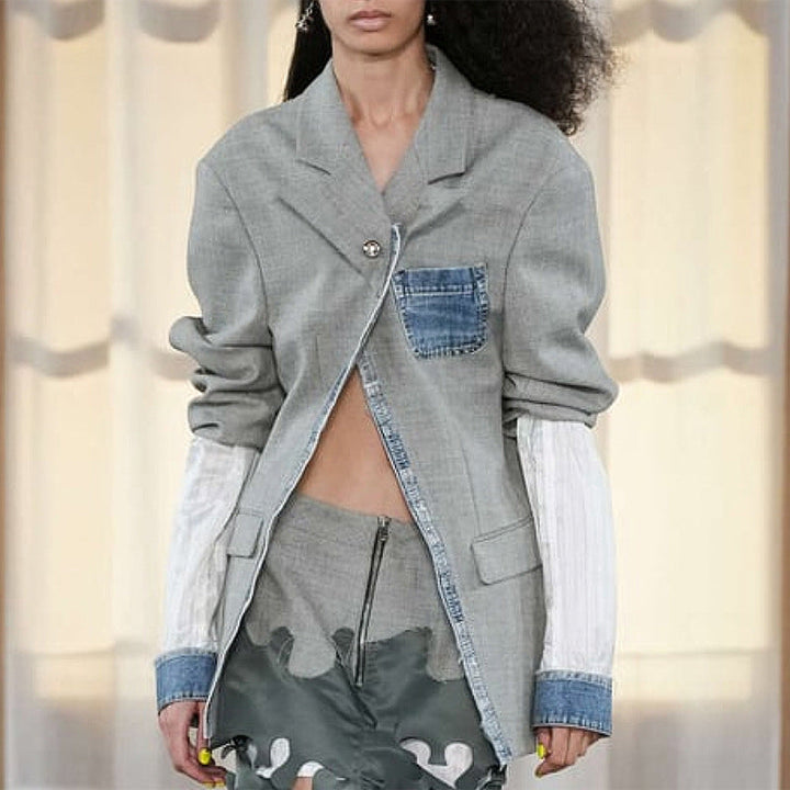 Blazer en denim oversize tendance pour femmes – Veste streetstyle avec épaulettes