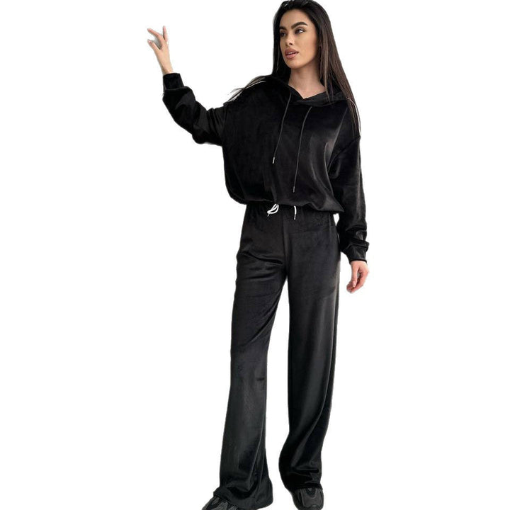Damen Samt Hoodie Und Weite Hose Set – Bequemes Lounge Outfit