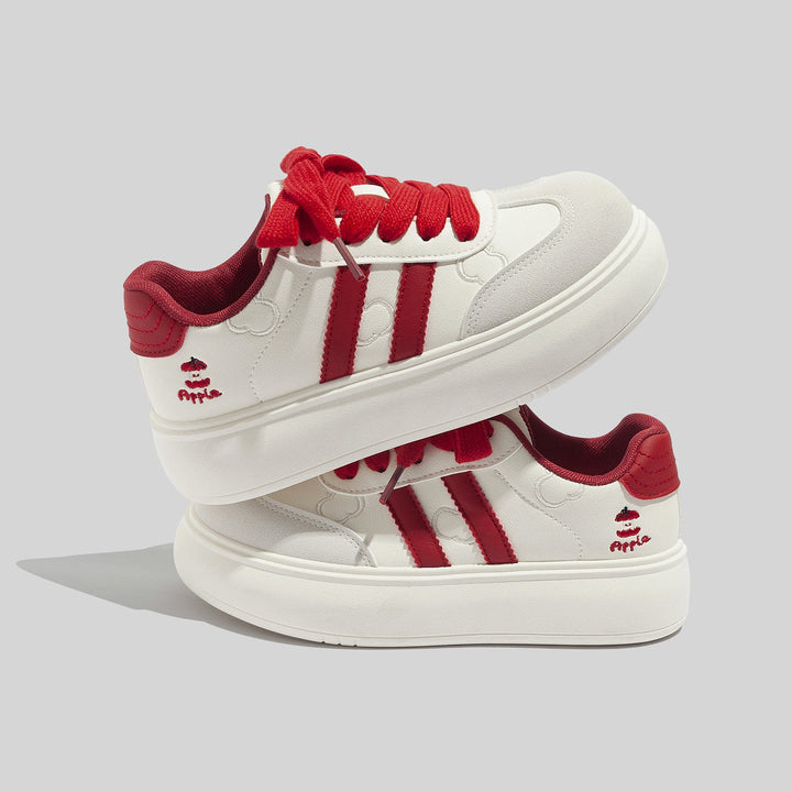 Damen Trendige Schnürbare Wildleder Sneaker Mit Roten Schnürsenkeln