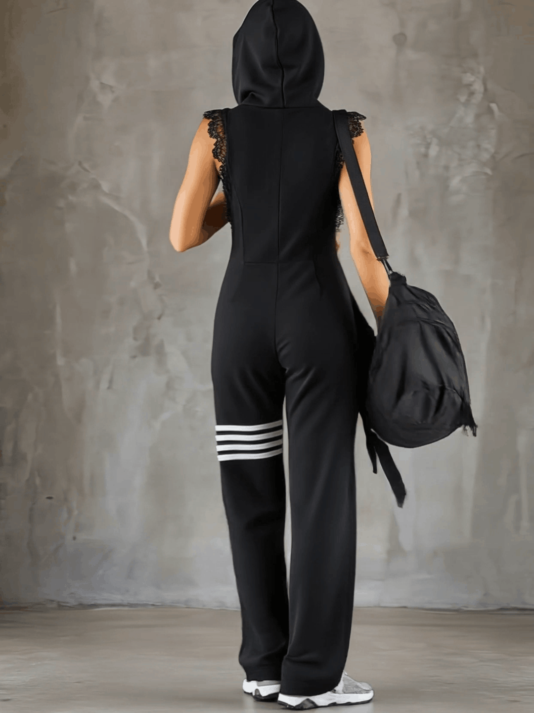 Women's Sleeveless Long Jumpsuit - Hoodie Striped Casual Outfit