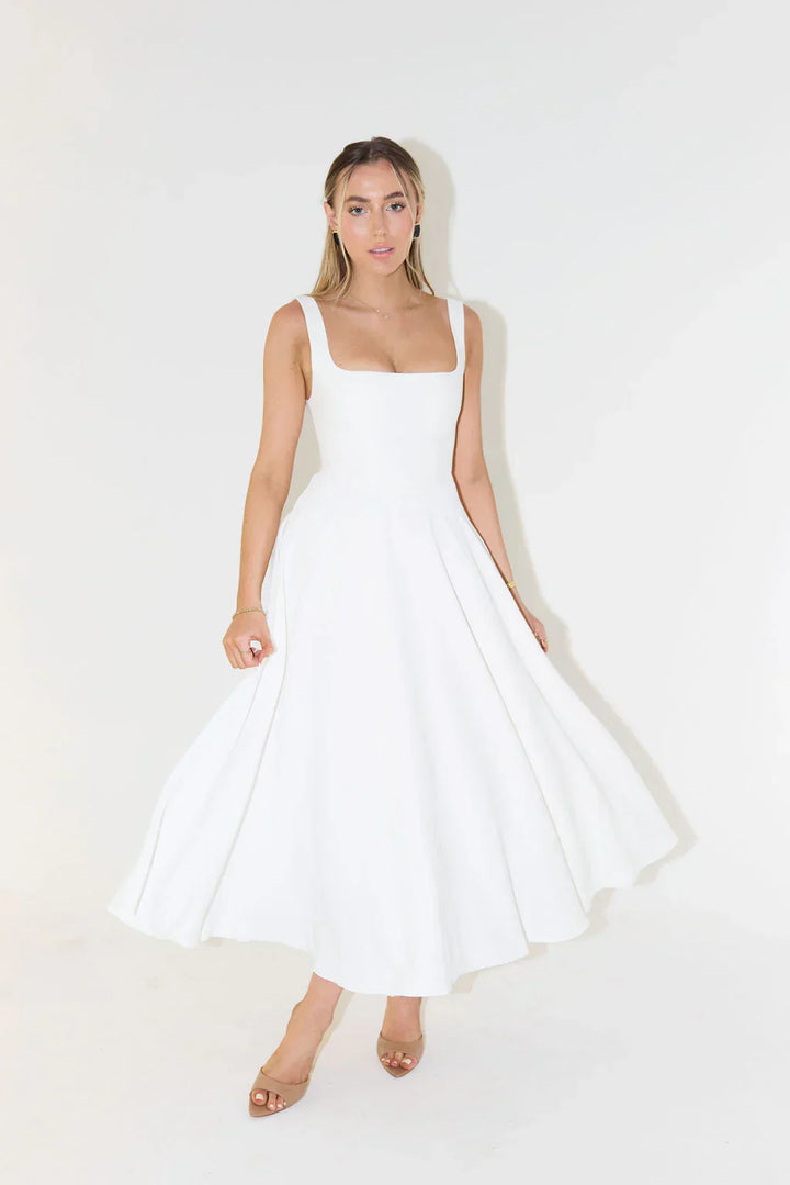 Women's summer dress cotton linen with tie straps and A-line cut
