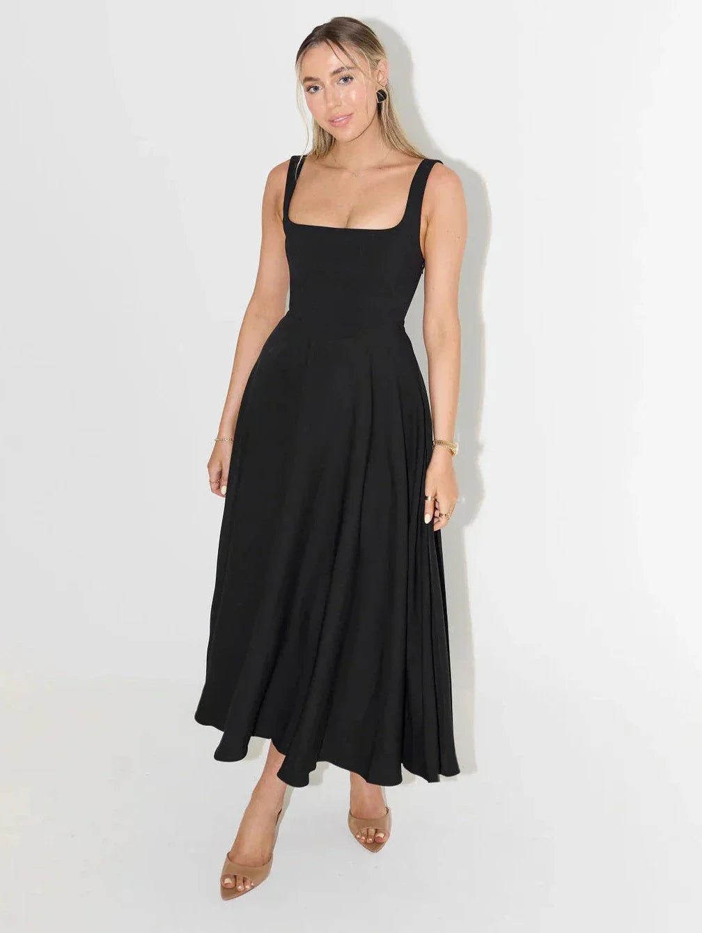 Women's summer dress cotton linen with tie straps and A-line cut