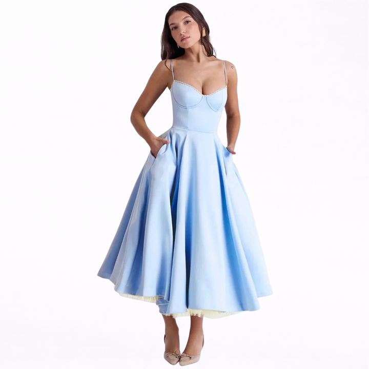 Women's Sleeveless Corset Midi Dress - Elegant Dinner Party Style